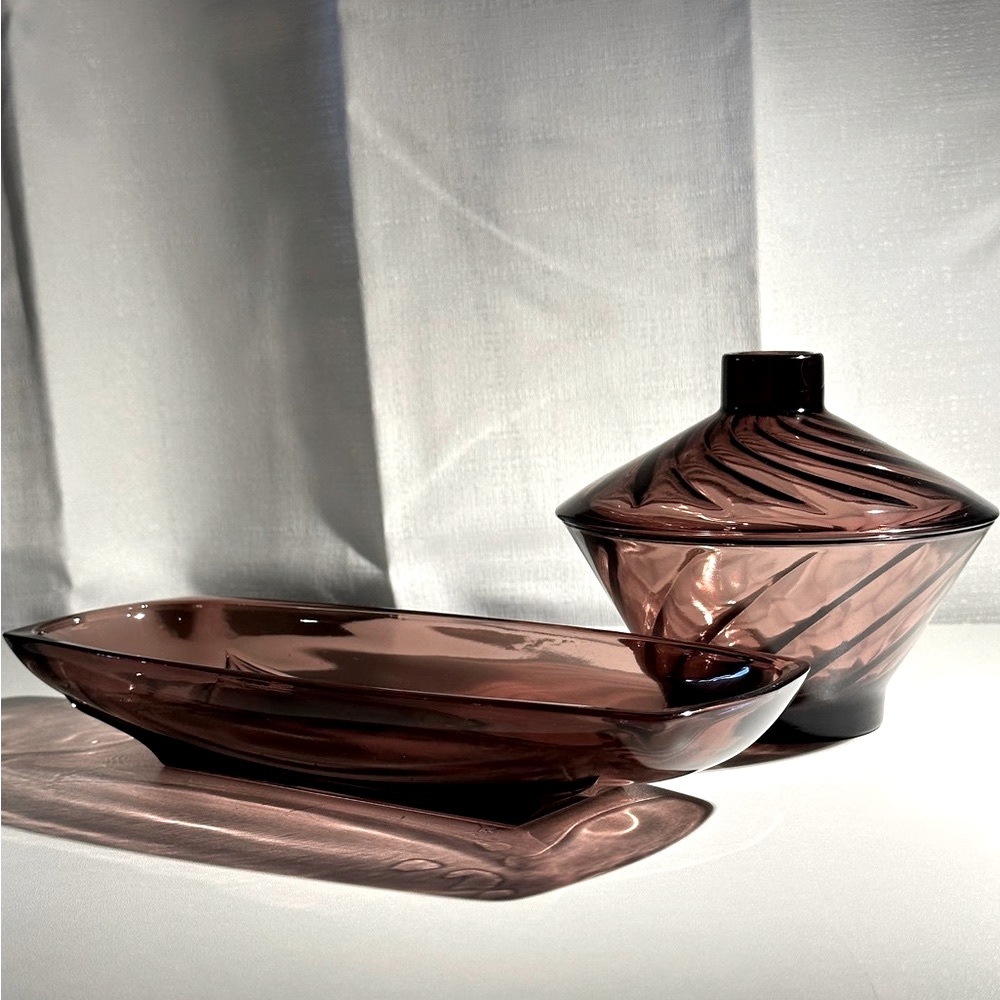 Vintage Hazel Atlas MCM 1960s Amethyst Glass Moroccan Set